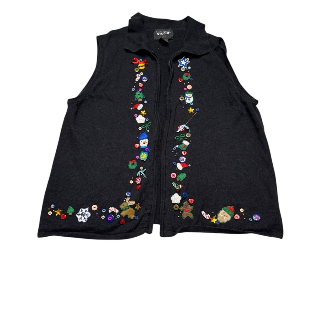 🎄 Studio Joy‎ Holiday Sweater Vest 🎅 Embroidered Christmas PXL 🌟